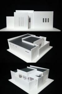 平屋の新築住宅白模型（検討用）S=1/50